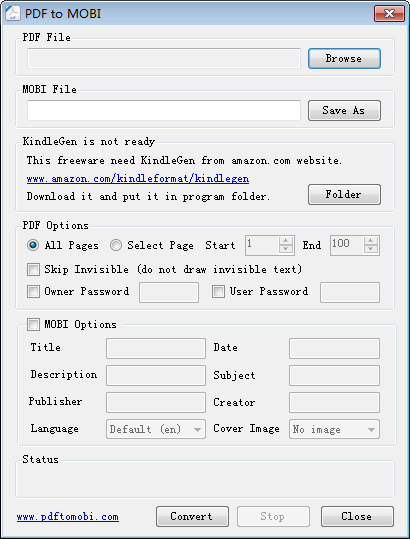 电子书格式转换器(PDF to MOBI) V1.0