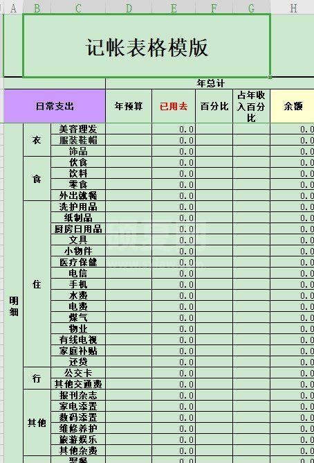 家庭记账表格下载_个人家庭记账表格模板免费版