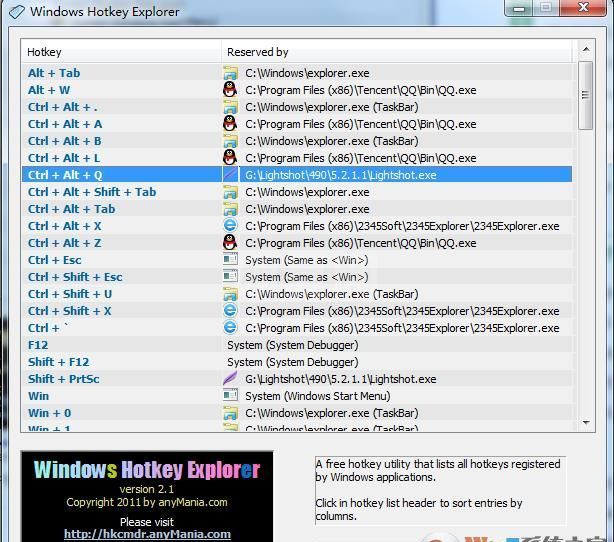 快捷键(热键)占用查看工具|Windows Hotkey Explorer V2.3