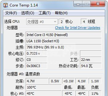 Core Temp(CPU数字温度传感器)